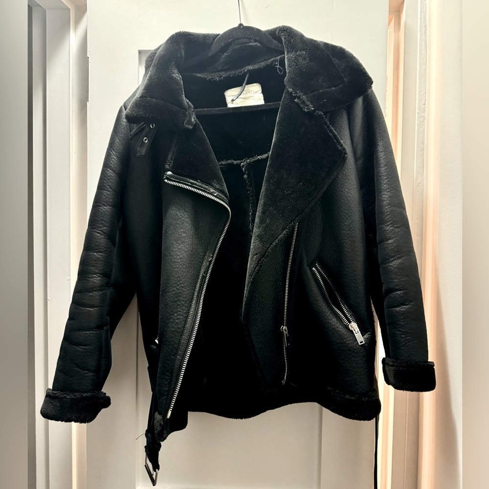 Oversize Faux Shearling Moto Jacket